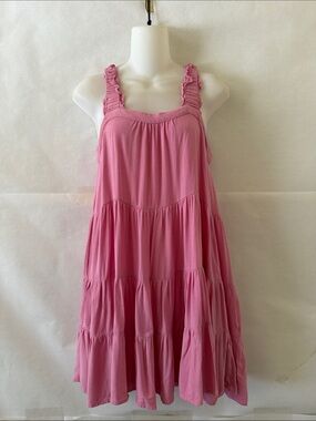 Shinestar Tiered Babydoll Sundress Size S Pink Sleeveless Mini Flowy Cottagecore